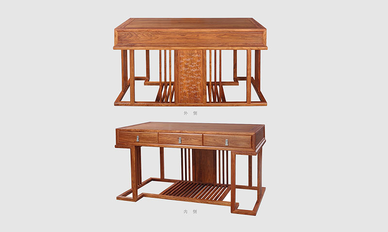 柳州 别墅中式家居书房装修实木书桌效果图