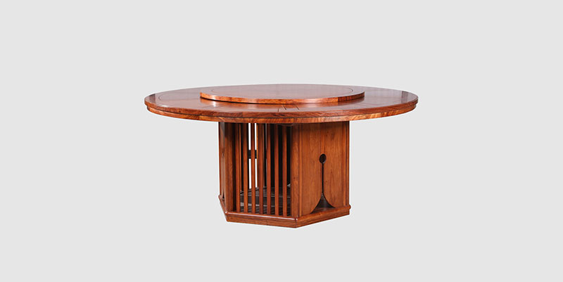 柳州中式餐厅装修天地圆台餐桌红木家具效果图